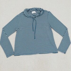 Everly Cowl Neck Top Women's Medium Green White Stripe‎ Long Sleeve Pullover